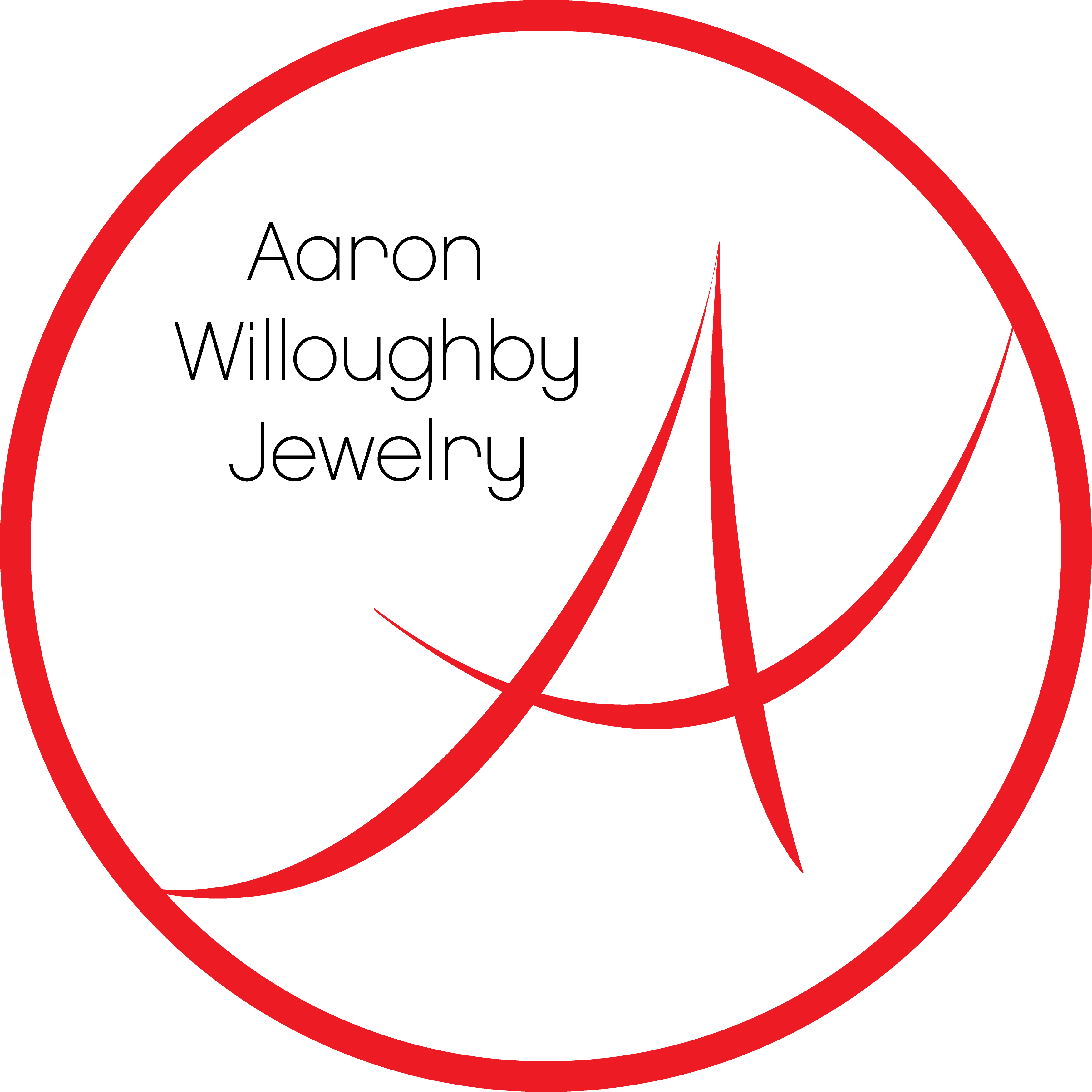 Logo for Aaron Willoughby Jewelry showing a red 