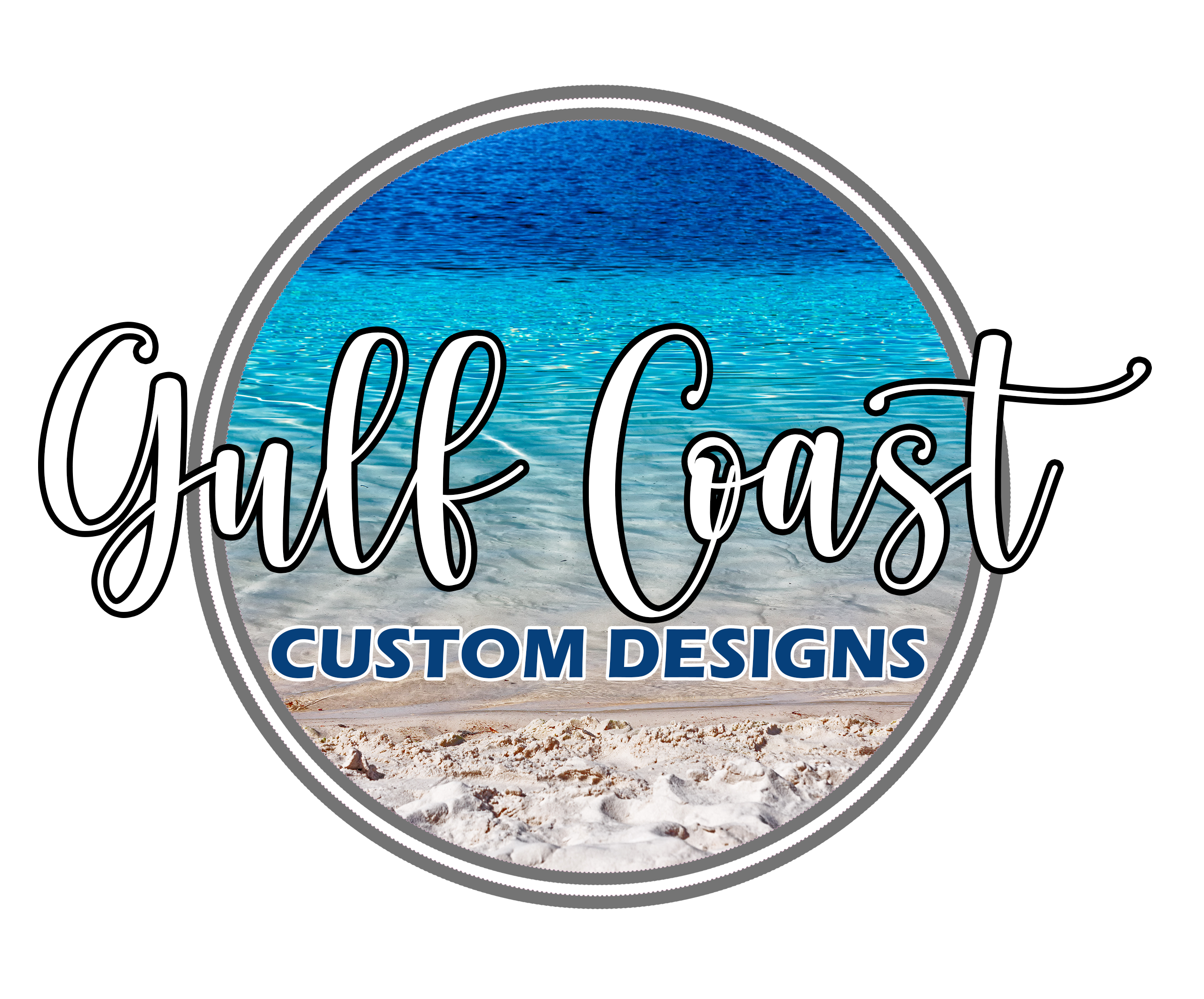 Gulf Coast Custom Designs logo showing circle with blue water