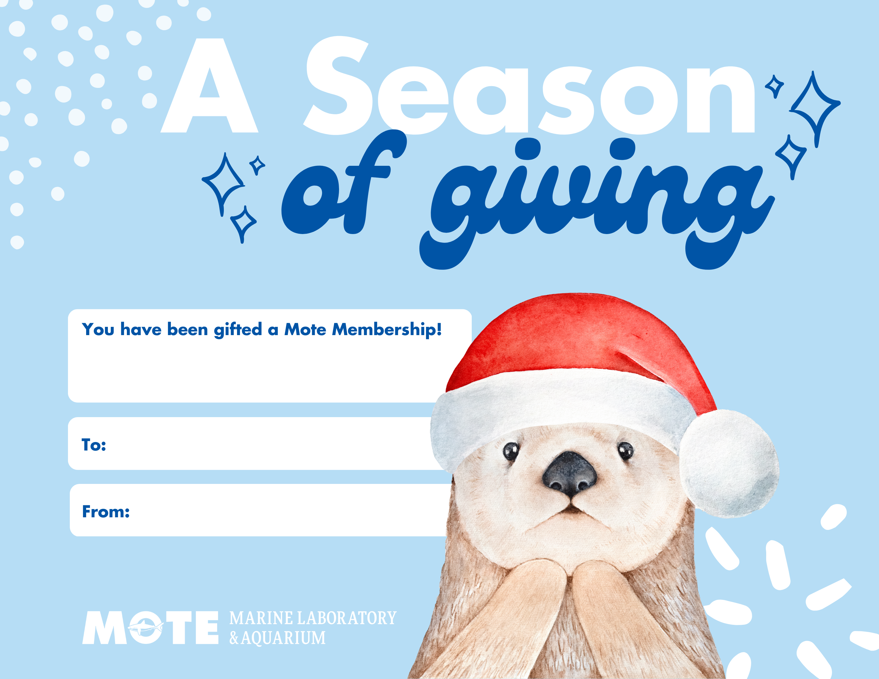 Gift membership downloadable certificate screenshot with otter in Santa hat