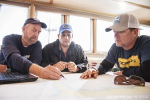 Dr. Bob Hueter (Mote), Dr. Jorge Angulo Valdes (University of Havana) and Chris Fischer (OCEARCH) making plans for an Ocearch expedition in 2017. Credit: R.Snow/OCEARCH
