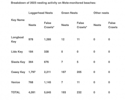 Breakdown of 2023 nesting activity on Mote-monitored beaches: