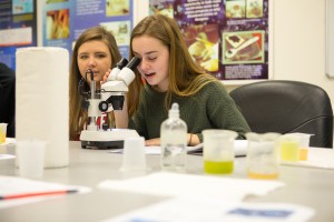 Students learned about the life cycles of rotifers (microscopic organisms used to feed larval fish) while utilizing lab equipment.
