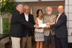 Thomas E. Gardner and Chip Bettle, Omeza, LLC; Dr. Kim Ritchie and Dr. Michael P. Crosby, Mote Marine Laboratory; and Dr. Mark Pritchett, Gulf Coast Community Foundation. (Check presented for: “Antibiotics from the Sea.”)
