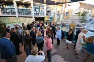Guests, Mote Trustees, Sponsors and others celebrate the opening of “Otters & Their Waters” with an evening ribbon cutting reception.
