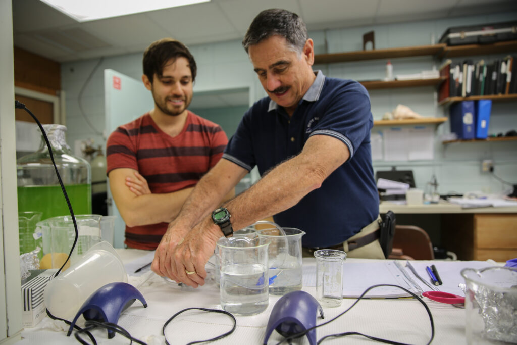 Dr. Richard Pierce and a colleague in the ecotoxicology lab at Mote Marine Laboratory