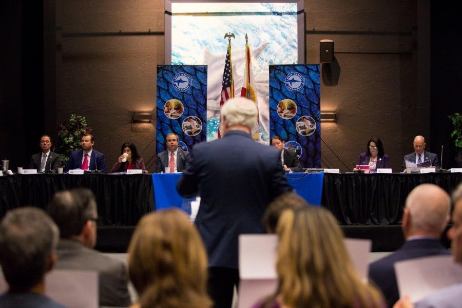 Mote's President & CEO, Dr. Michael P. Crosby, addresses Bay Area legislators. Credit Conor Goulding/Mote Marine Laboratory
