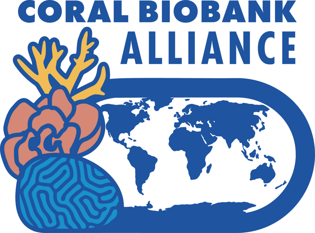 Logo for the Coral Biobank Alliance, showing three types of coral and a globe